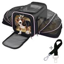 Bolsa Pet Transporte Avião Viagem Cachorro Gato Expansível Rosa + Cinto de Segurança