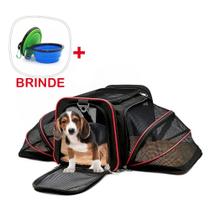 Bolsa Pet Transporte Expansível Passeio Avião Viagem Vermelho + Comedouro - Duke & Dixie