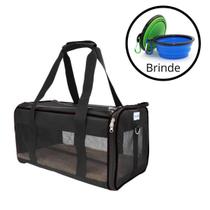 Bolsa Pet Transporte Viagem Avião Passeio Preto + 2 Comedouros Retrátil - Duke & Dixie