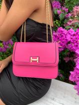 Bolsa pink feminina alça transversal dourada luxuosa