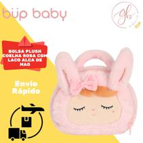 Bolsa Plush Coelha Rosa com Laço Alça de Mão