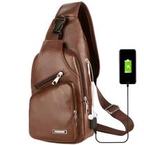 Bolsa Pochete Mochila Peito Ombro Transversal USB Masculina