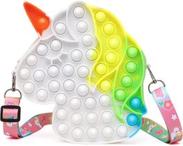 Bolsa pop para meninas, bolsa de ombro unicórnio pop em sua bolsa fidget melhor presente, push bubble popit sacos de guloseimas de Halloween bolsa crossbody bolsa, material escolar Figit Popper aliviar o estresse, branco
