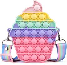 Bolsa pop para meninas, xícara de bolo de sorvete Pop On Its Fidget Bolsa de ombro Brinquedos Push It Bubble Crossbody Bolsa para aliviar o estresse Presentes para crianças