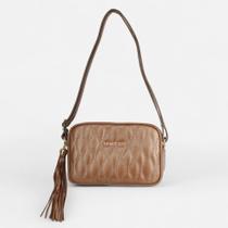 Bolsa Poppy em Couro com Detalhe em Franja Caramelo Metalizado