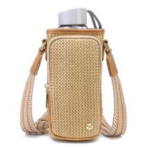 Bolsa Porta Botella de Agua MINICAT de Paja para Mujer en Color Caqui