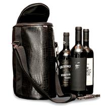 Bolsa Porta Vinho Térmica Com Alça Couro Crocodilo