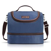 Bolsa Portátil Com Isolamento Térmico Fitness Azul/Marrom Lisa Com 2 Compartimentos Mais Marmita