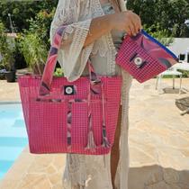 Bolsa Praia Aloha +Necessaire / Tela Trançada Pink, rosa marítimo com zíper e bolsos externos