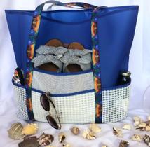 Bolsa Praia Bolsos - Azul/Branco