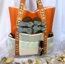 Bolsa Praia Bolsos - Laranja/Branco