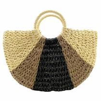 Bolsa Praia Feminina Palha Grande Três Cores Sacola Meia Lua CY-41 Bolsa Praia Feminina Palha Grande Três Cores Sacola Meia Lua CY-41