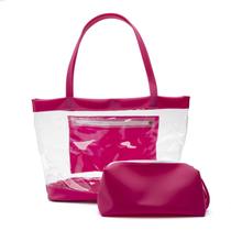 Bolsa Praia Transparente Feminina Com Necessaire Rosa Helena Rosa Pink