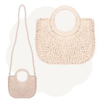 Bolsa Praia Verão Feminina Palha Transversal De Ombro