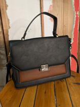 Bolsa preta com marrom quadrada material sintético Bolsa preta com marrom quadrada material sintético