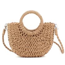 Bolsa QTKJ Mini Semicírculo Rattan Straw Feminina Summer
