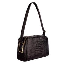 Bolsa quadrada de couro Feminino Daiana preto croco Bolsa quadrada de couro Feminino Daiana preto croco