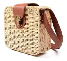 Bolsa Quadrada Feminina Palha Sintética Moda Praia