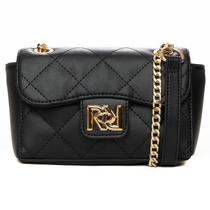 Bolsa Rafitthy De Ombro Matelassê Preta Com Corrente Fecho Metálico Dourado Preto