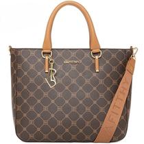Bolsa Rafitthy Texturizada Com Monograma E Alça Dupla Dark Cacau/ Caramelo
