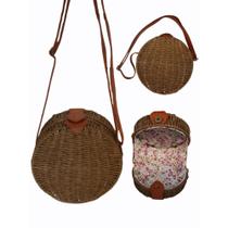 Bolsa Redonda Palha Sintética Tiracolo com Alça de Couro Casual Moda Praia BL198 Bolsa Redonda Palha Sintética Tiracolo com Alça de Couro Casual Moda Praia BL198