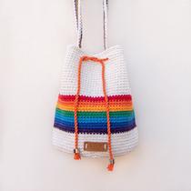 Bolsa Saco Artesanal de Crochê Arco-Íris - Anunciação Store