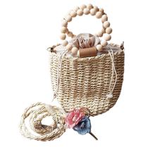 Bolsa Saco Bucket Palha Forrada Alça Destacável Fechamento Amarrar + Prendedor Cabelo Chique