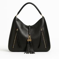 Bolsa Saco Feminina Caramelo Grande material sintético Texturizado com ZÌperes e Pingente Espaçosa e Sofisticada