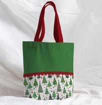 Bolsa Sacola Artesanal de Tecido Árvore de Natal Verde e Vermelho