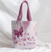 Bolsa Sacola Artesanal de Tecido Borboletas e Flores Outubro Rosa