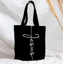 Bolsa Sacola Artesanal de Tecido Jesus escrita preto