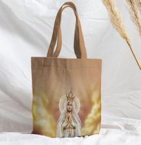 Bolsa Sacola Artesanal de Tecido Nossa Senhora de Fátima Coroa Luz