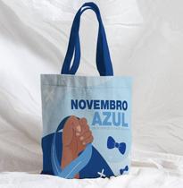 Bolsa Sacola Artesanal de Tecido Novembro Azul Mão Prevenção