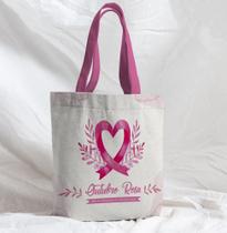 Bolsa Sacola Artesanal de Tecido Outubro Rosa Faixa Coração