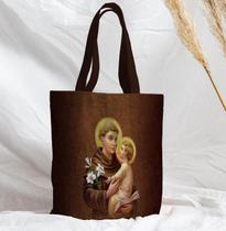 Bolsa Sacola Artesanal de Tecido Santo Antônio Lírio Branco