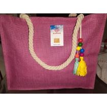 Bolsa Sacola De Juta Boho com chaveiro Decorativo, Verão, Moda Praia