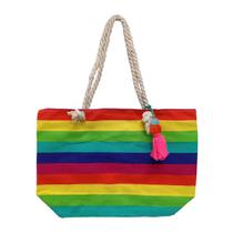 Bolsa Sacola De Praia Arco Iris Feminina De Ombro Grande Em Lona Ou Bolsa de Palha - BP02