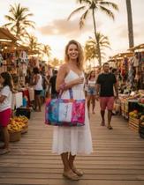 Bolsa Sacola De Praia Feminina Piscina Grande Impermeável Com Forro Estampada