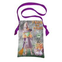 Bolsa sacola em tecido coleta de doces halloween - bruxinha