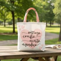 Bolsa Sacola Tecido Ecobag Coração Entrego Confio Aceito E Agradeço