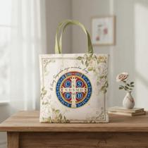 Bolsa Sacola Tecido Ecobag Medalha De São Bento Floral