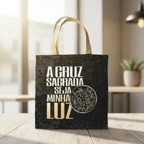 Bolsa Sacola Tecido Ecobag Medalha De São Bento Preta Bolsa Sacola Tecido Ecobag Medalha De São Bento Preta