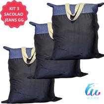Bolsa Sacolão Jeans Sacola Grande Grossa Resistente Sacoleiro Mudança Viagem GG