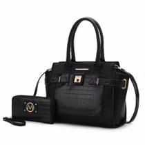 Bolsa Satchel Casafoyer Isla em material vegano com Relevo de Crocodilo