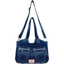 Bolsa Satchel Transversal True Religion em Jeans Escuro 33x38x13cm Bolsa Satchel Transversal True Religion em Jeans Escuro 33x38x13cm