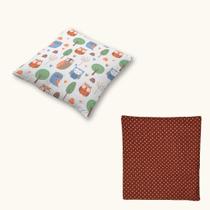 Bolsa Sementes p/ cólica bebê Kit Bolsa e 2 Fronhas Corujas e Marrom Poá