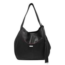 Bolsa shopping feminina de couro preta Jussara