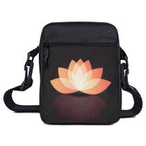 Bolsa Shoulder Bag Pequena Preta Flor de Lótus Mini Pochete Transversal
