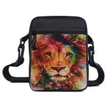 Bolsa Shoulder Bag Preta Leão Colorido Mini Pochete Transversal Bolsa Shoulder Bag Preta Leão Colorido Mini Pochete Transversal