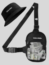Bolsa Shoulder Bag Transversal Tira Colo Necessaire + Chapeu Bucket Dollar - MP Moda Masculina